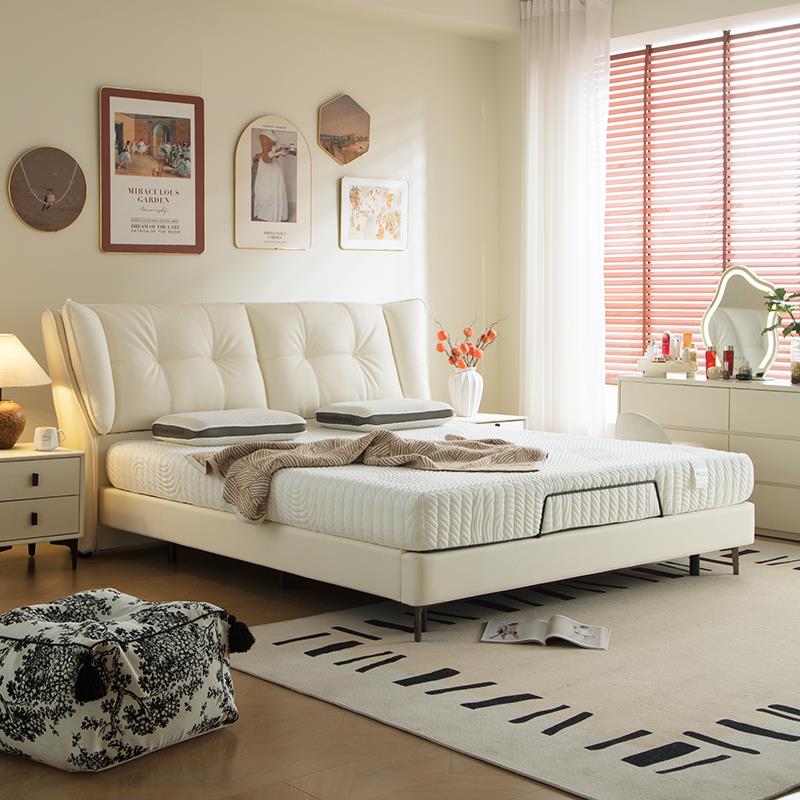 政府补贴真皮床奶油风主卧室大床现代简约储物双人床高端大气婚床