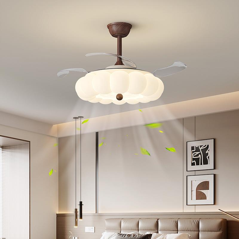 跨境中古风隐形风扇灯吸顶灯奶油风主卧餐厅吊灯房间电扇一体灯