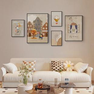 奶油风客厅组合简装 饰画温馨约肌理感壁画原木风发背景沙面平FLX