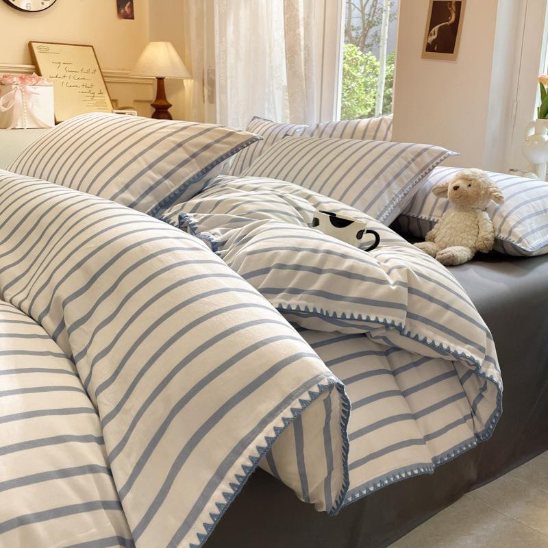 加厚全棉床上四件套纯棉磨毛贝壳边被套床单秋冬季简约高级感床品