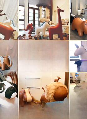 台湾Zuny超大皮革动物家具配件大象凳子猩猩长颈鹿河马狮子