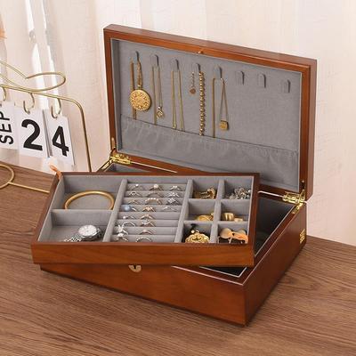 高档黄轻奢实木手饰品三金纳饰收盒高档精首致珠宝金首饰盒带锁新