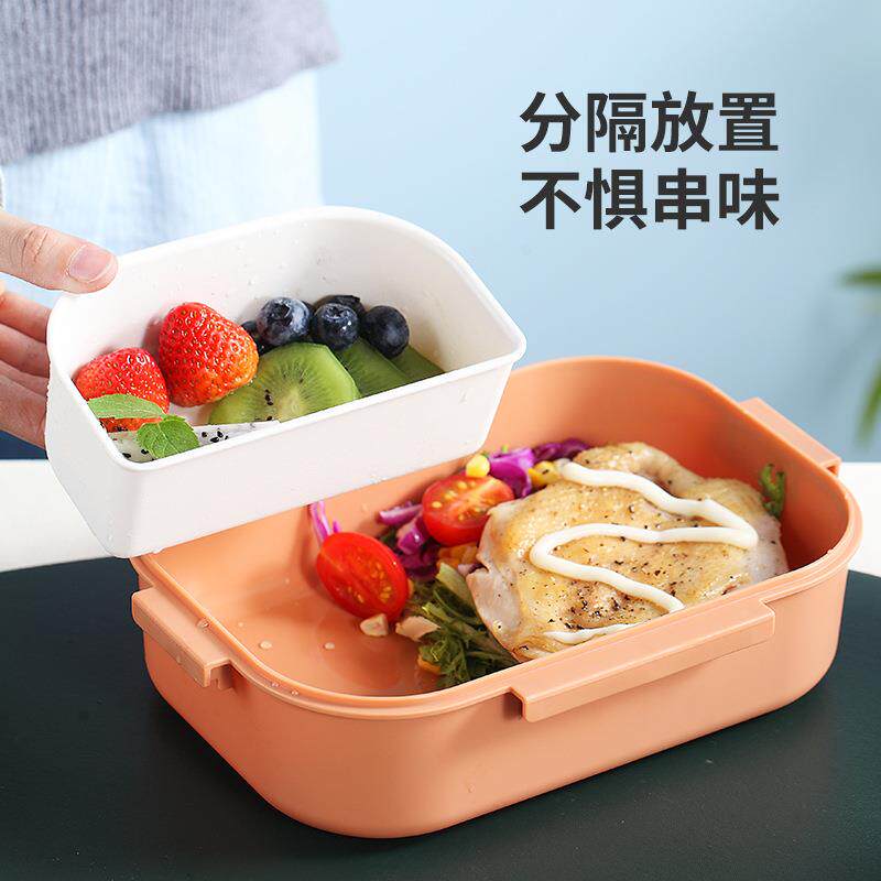 新款学生塑料饭盒不锈钢创意酱料盒健康轻食便携便当盒餐盒简约