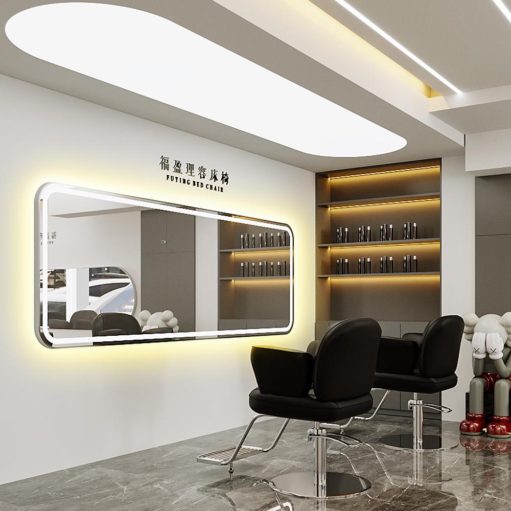 新款带灯理发店镜子挂墙美发店镜台发廊专用烫染区潮款剪发镜潮店