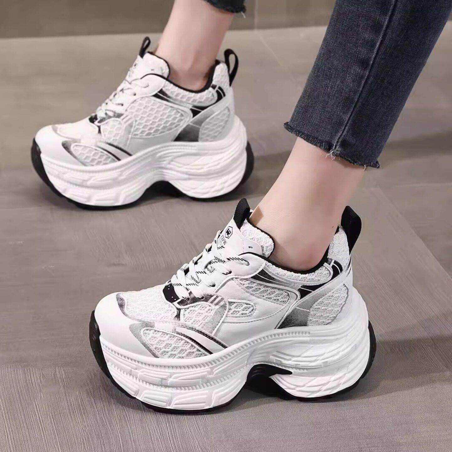 香港厚底内增高老爹鞋女款2025秋季新款真皮小个子高跟休闲运动鞋