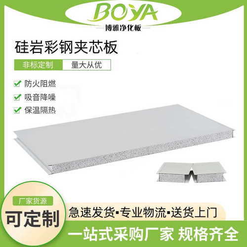 机制硅岩彩钢板洁净化板无尘车间隔墙防火隔热板厂房防潮复合板