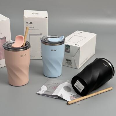 出口 食品级不锈钢保温保冷随手杯高端便携咖啡茶水杯350ml带吸管