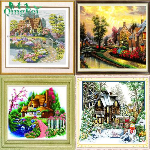 梦中家园十字绣美丽家园梦幻小屋冬景小屋油画村舍雪景钻石画