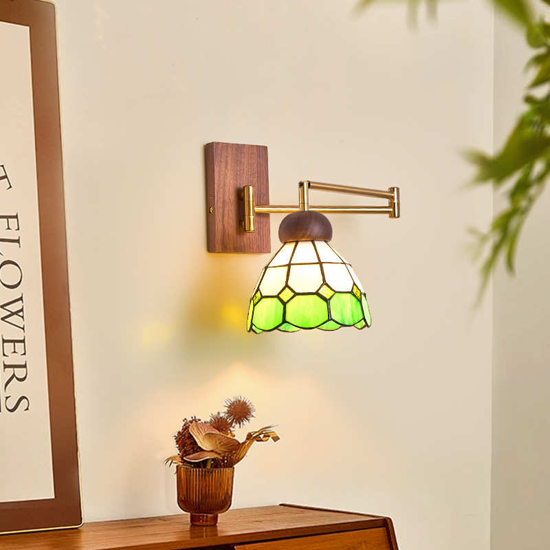 日式客厅卧室摇臂灯壁灯北欧简约可伸缩位移折叠原木风床头阅读灯