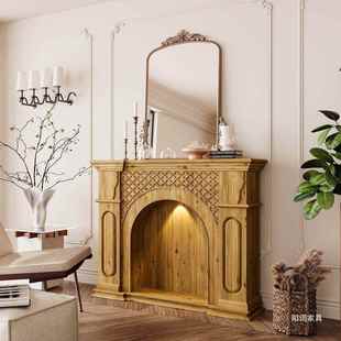 饰 别墅装 美式 复欧带灯置DEF物柜雕古花壁炉架民宿玄关中古客厅式