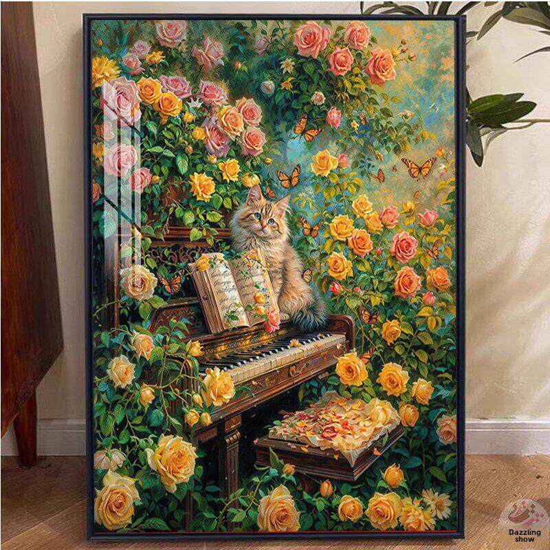猫和玫瑰庄园钻石画2025年新的5D十字绣点钻石砖石贴纸手工DIY框