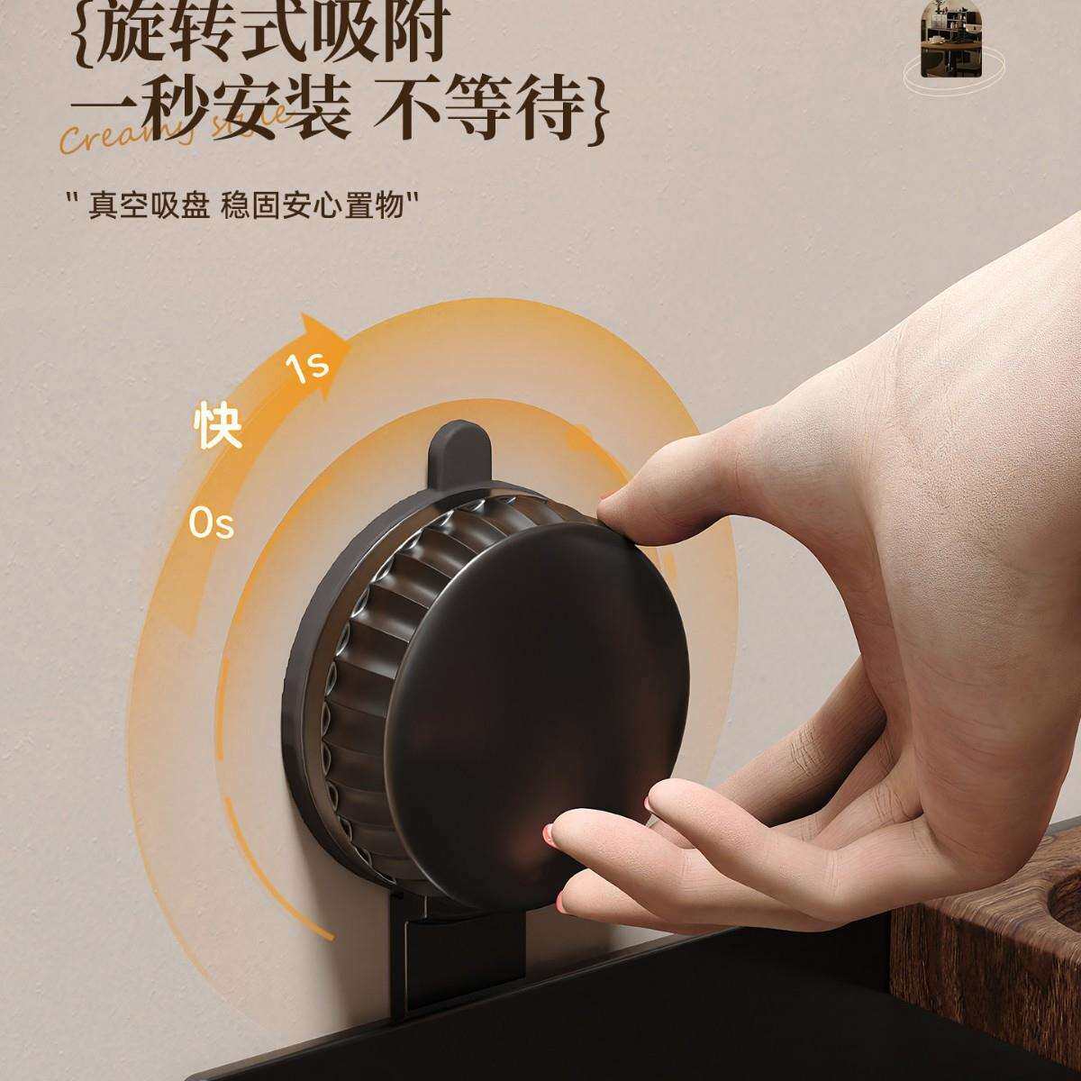 胡桃木吸盘吹风机支架壁挂式免打孔浴室电吹风筒卷发棒收纳置物架