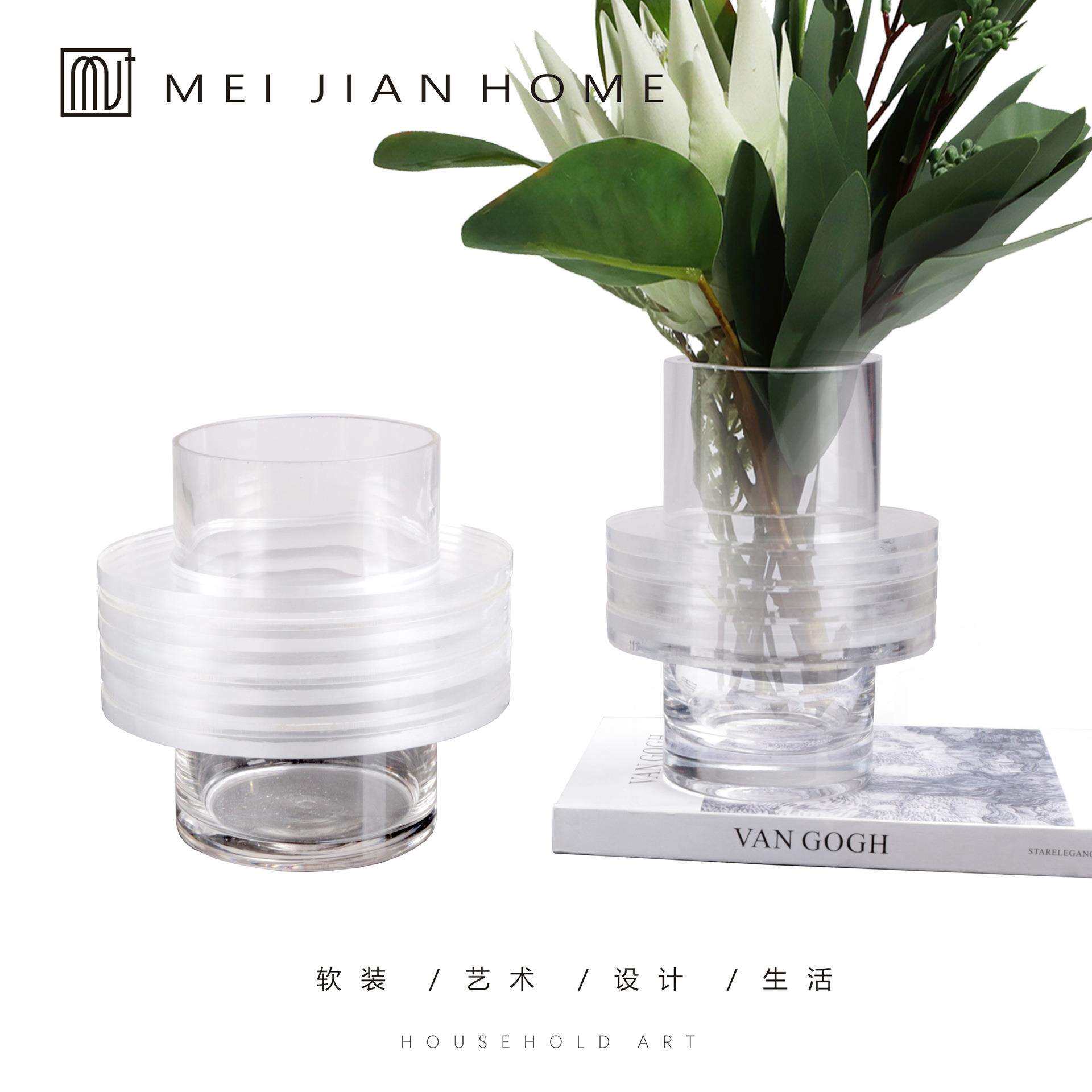 现代轻奢透明水晶玻璃花器摆件售楼处样板房客厅桌面电视柜装饰品