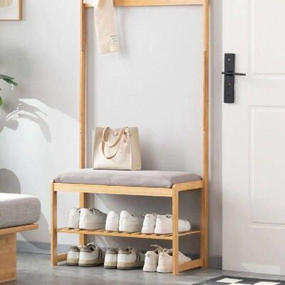Bamboo Shoe Rack Storage Bench with Seat Foldable Shoe