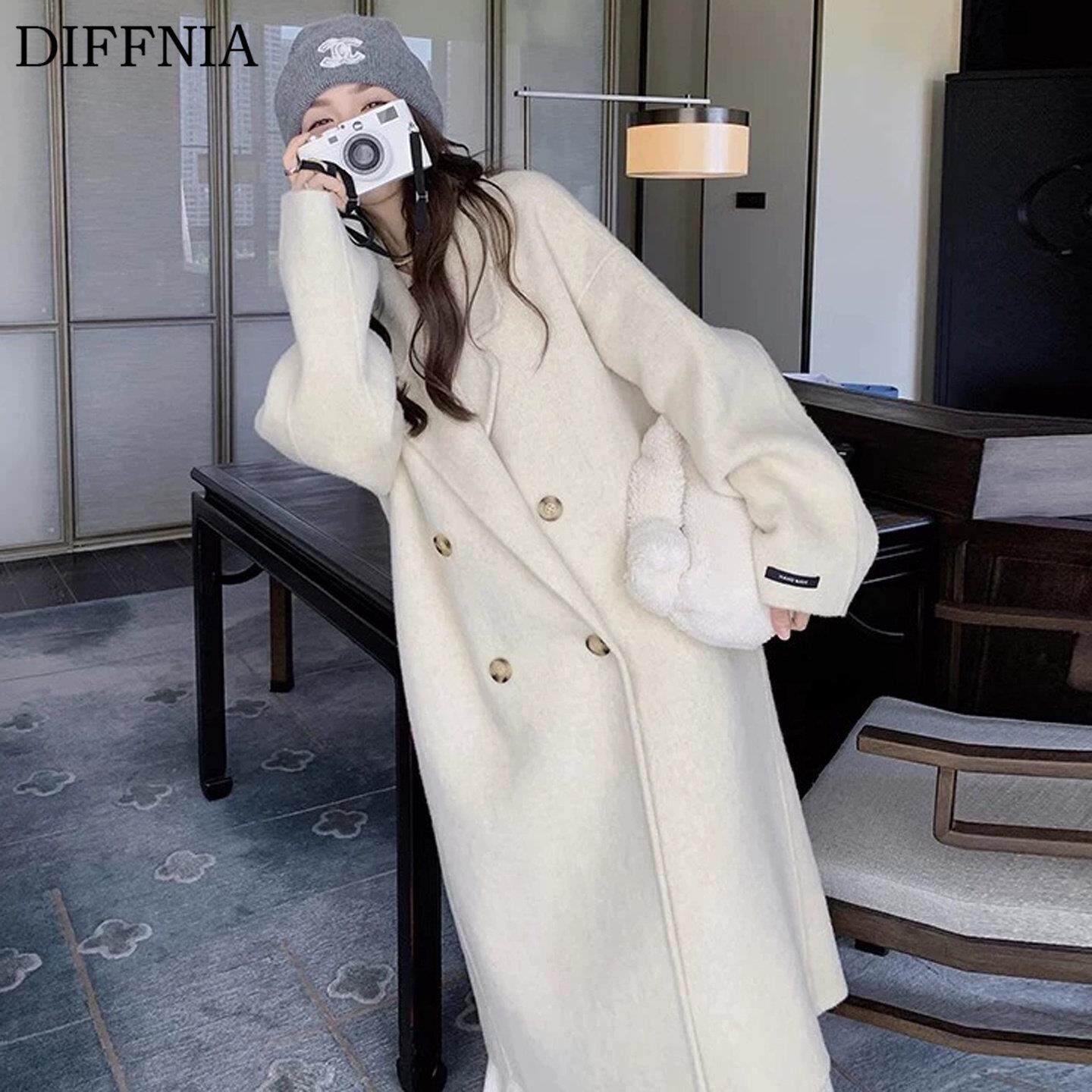DIFFNIA双面羊绒大衣女2025韩系新款高级感超好看中长款毛呢外套