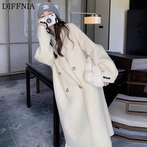 DIFFNIA双面羊绒大衣女2025韩系新款高级感超好看中长款毛呢外套