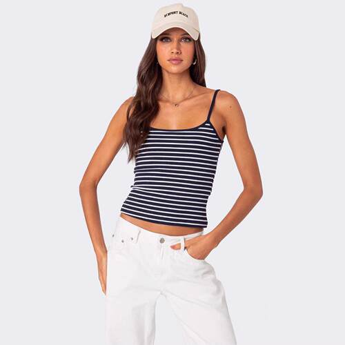 Striped knitted camisole tank top for tight fitting and