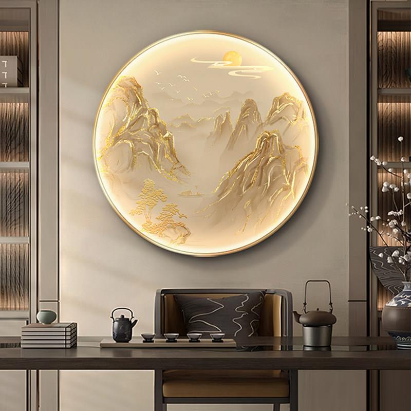 千里江山图轻奢美容院玄关走道装饰画新中式大气书房茶室山水挂画