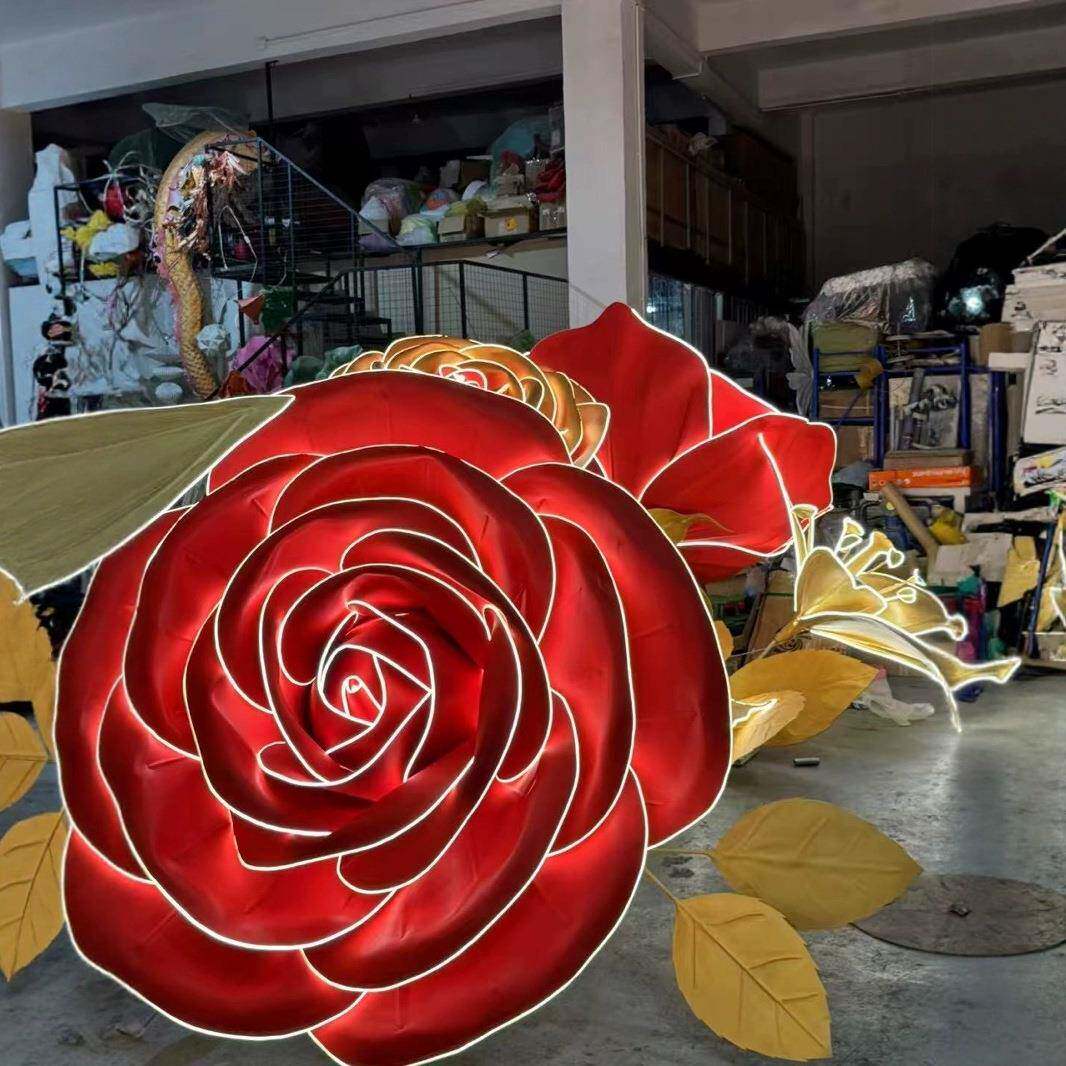 巨型玫瑰花灯景区美陈网红打卡拍照商场情人节活动布置发光牡丹花