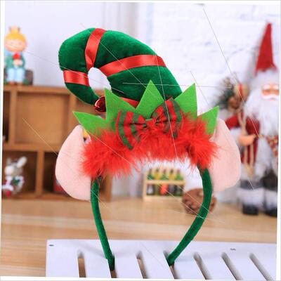 Christmas party red feather elf pointy hat headband圣诞
