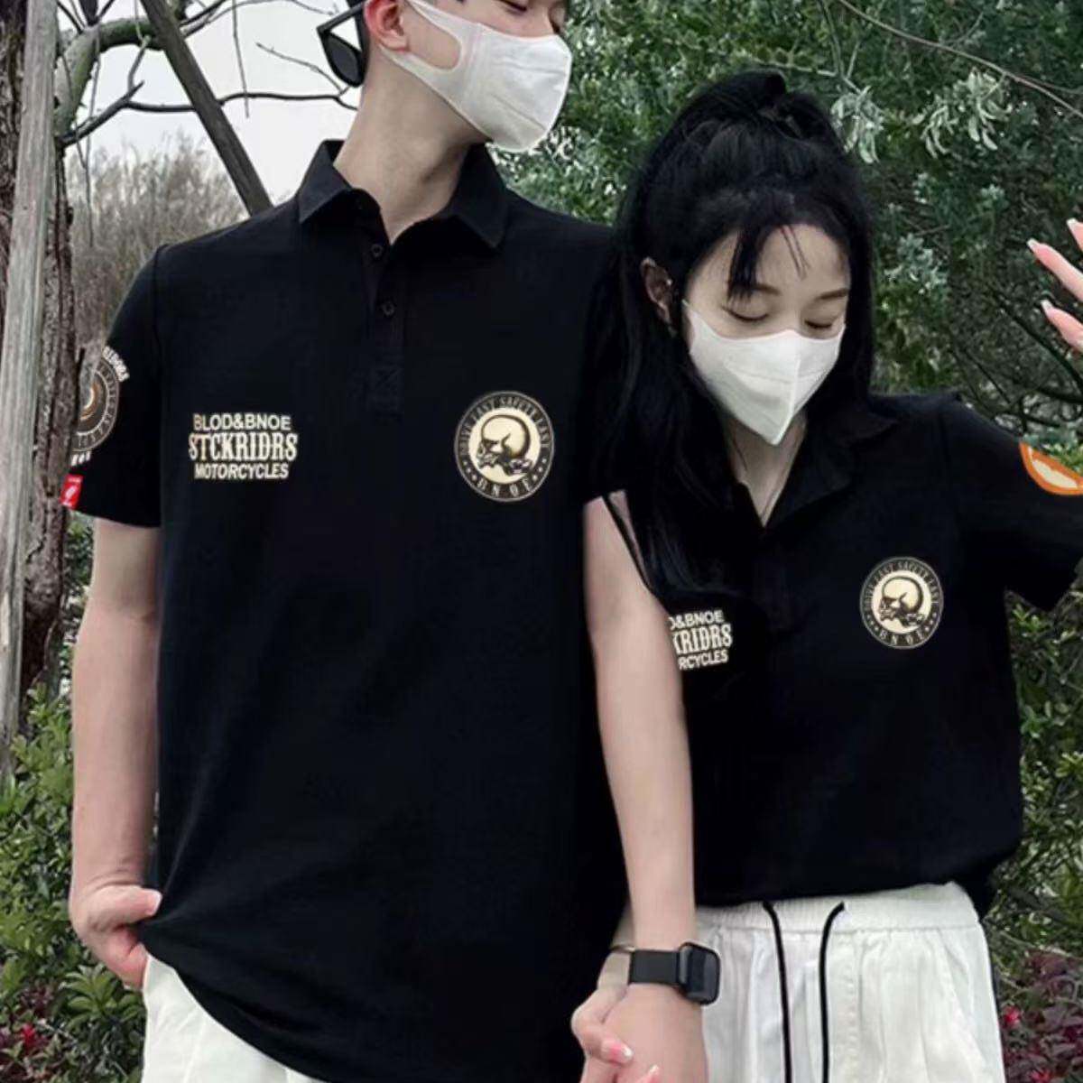 代购夏季男短袖体恤潮牌哈雷摩托摇滚机车宽松圆领纯棉半袖POLO衫