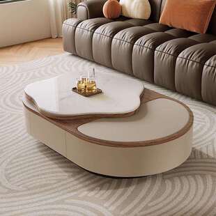 新款微晶石客厅茶几升降小户型马鞍皮家用花瓣高级创意设计师