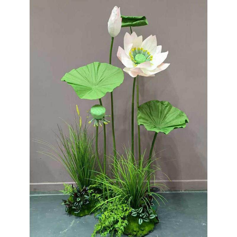 大型仿真荷叶荷花景观造景舞台莲花餐厅池塘水景古风主题落地花材