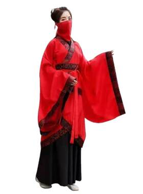 正品汉服舞曲裾汉舞仙女古典舞大红色古邦装大袖礼衣仪之舞蹈服演