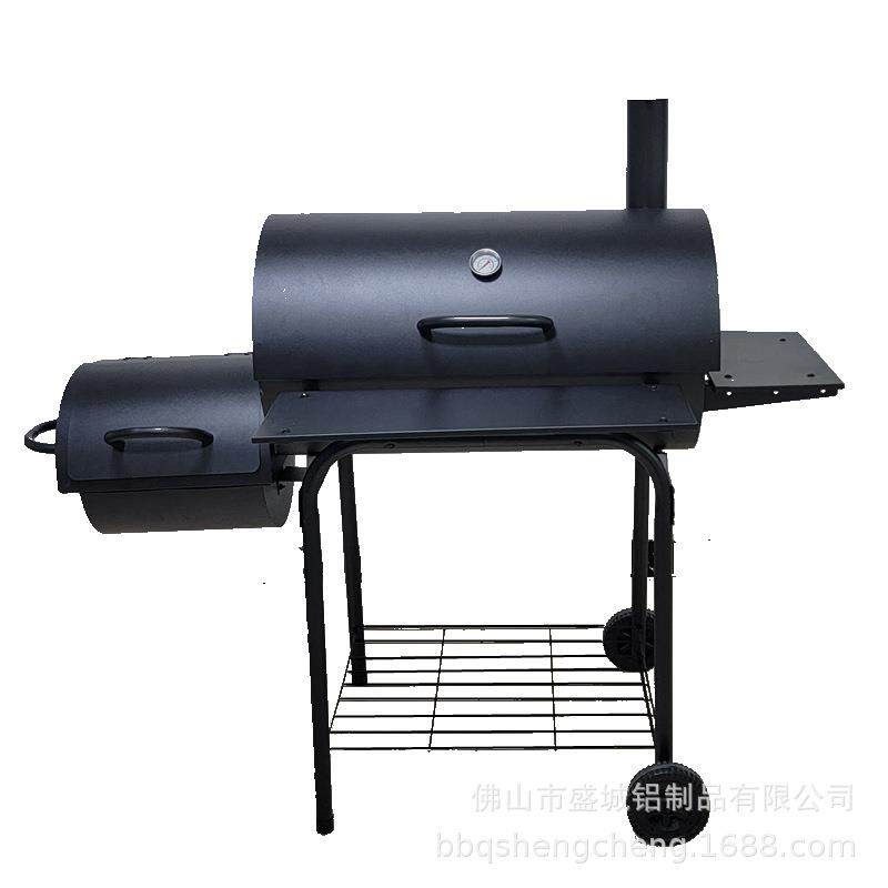现货双侧板大型炭火烟熏烧烤炉户外家用加厚美式烧烤架露营炭烤炉