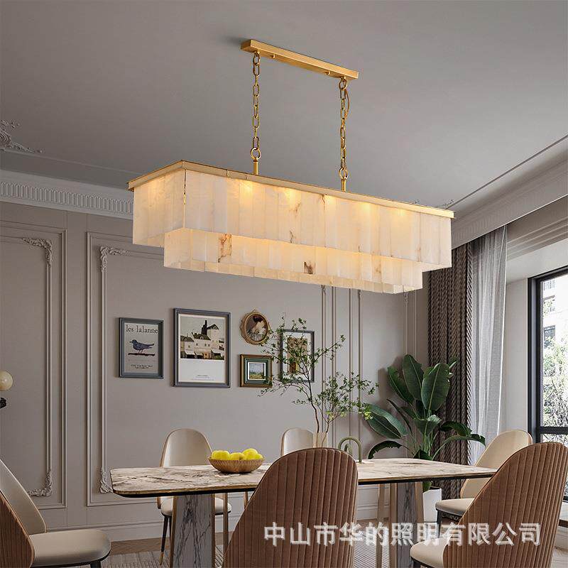 现代轻奢云石客厅吊灯全铜简约新中式餐厅卧室书房灯别墅创意灯具