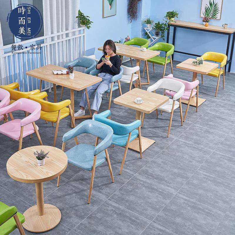 奶茶店桌椅组合网红甜品店小吃店冷饮店快餐店咖啡厅饭店休闲桌椅图片