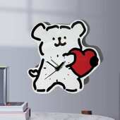 INS可爱卡通爱心小狗创意挂钟静音家用客厅卧室家居装 饰壁钟表