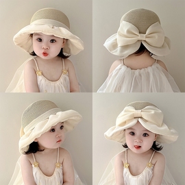 女宝宝空顶草帽蕾丝韩版夏季防晒儿童无顶凉帽出游遮阳婴儿太阳帽