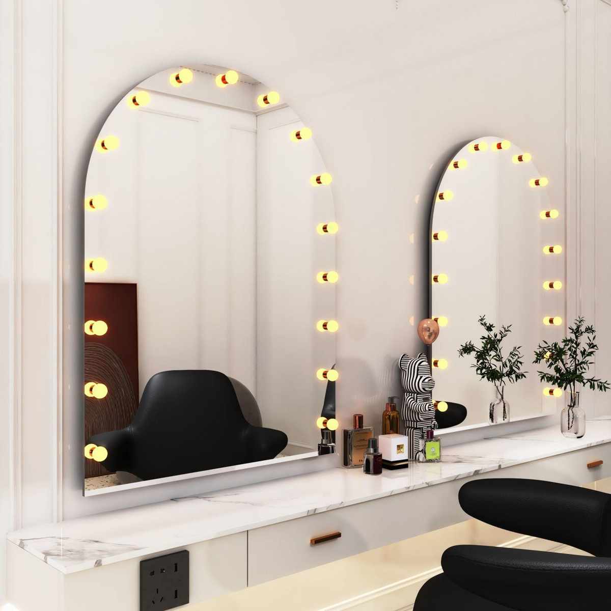 理发店店新款带灯泡镜高端家用化妆镜发廊高端镜子带灯美发店镜子