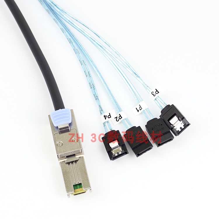 全新1米mini sas线SFF 8088 26P转4 SATA 3服务器背板1拖4数据线