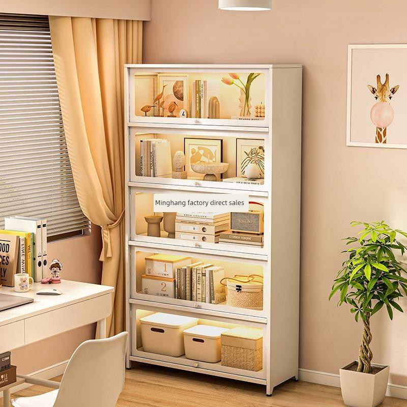 鹏音伴香港钢制玻璃门书 柜 儿童书 架 家居客厅储物 柜 防尘展示 柜 铁艺摆件饰品