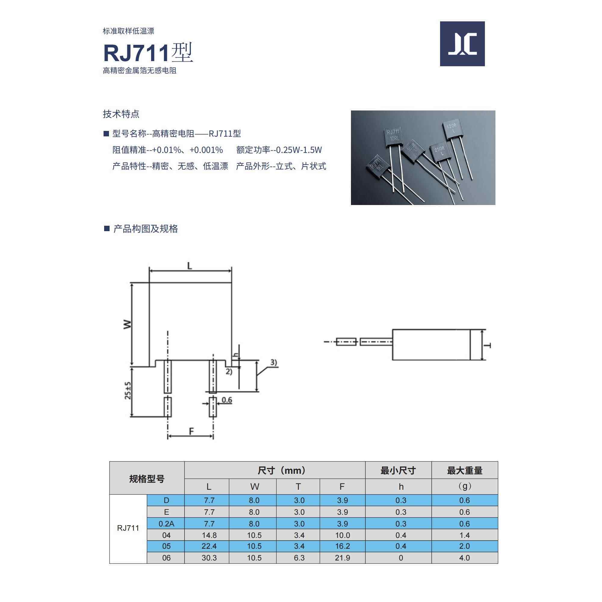 Rj711高精度标准取样金属箔电阻无感低温漂移5Ppm 0.25W 250R 0.0