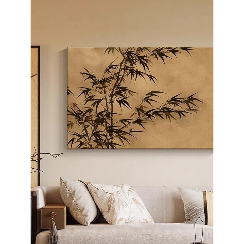 宋代美学新中国风竹景横版客厅装饰画禅宗高端花鸟背景墙挂画