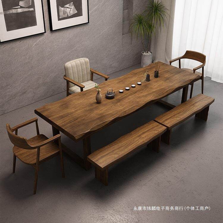 实木茶家用泡茶桌体原木大一板桌茶台一桌整套办ZZI公茶室桌椅