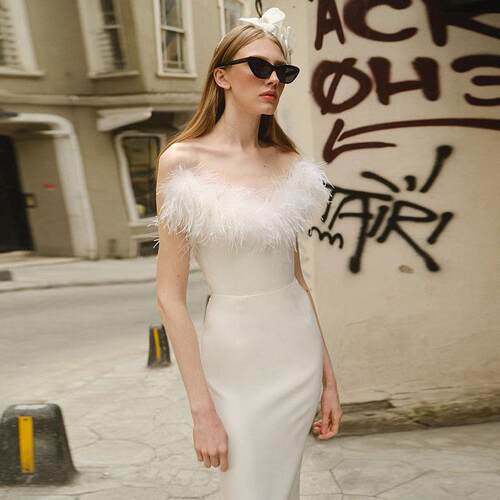 Ostrich fur tight fitting dress for women