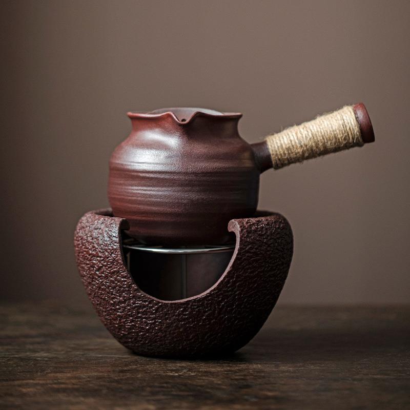 带盖侧把烤茶罐粗陶罐罐茶土陶公道杯煮茶器家用煮茶壶烤茶炉