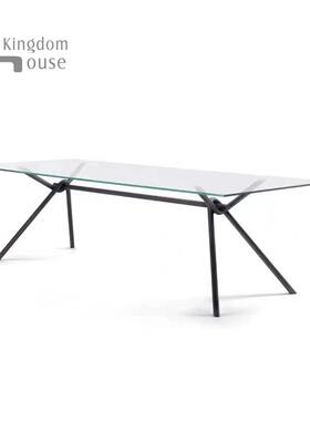 Iron Light Glass Riva Table意式现代不锈钢管玻璃办公桌会议桌