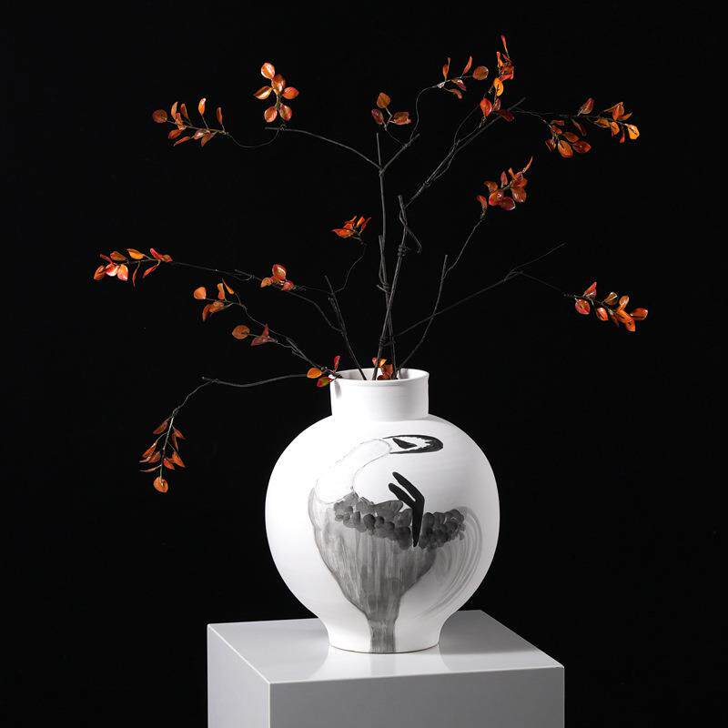 现代新中式陶瓷水墨花瓶样板房间别墅软装饰品客厅办公室玄关花器