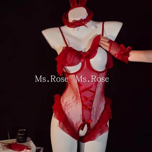 Ms Rose性感兔女郎蕾丝镂空连身睡裙qq内衣情露胸趣制服情调套装