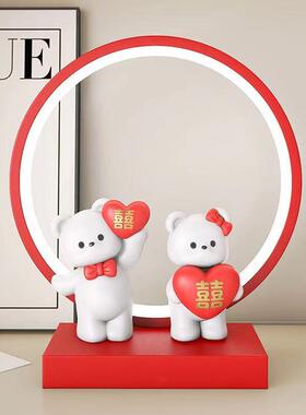 侣情熊婚喜装饰桌庆面小摆件搭配举气球情红色庆可爱新婚房间家居