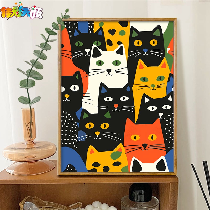抽象艺术猫咪 佳彩天颜数字油画diy手工手绘丙烯画油彩画装饰画图片