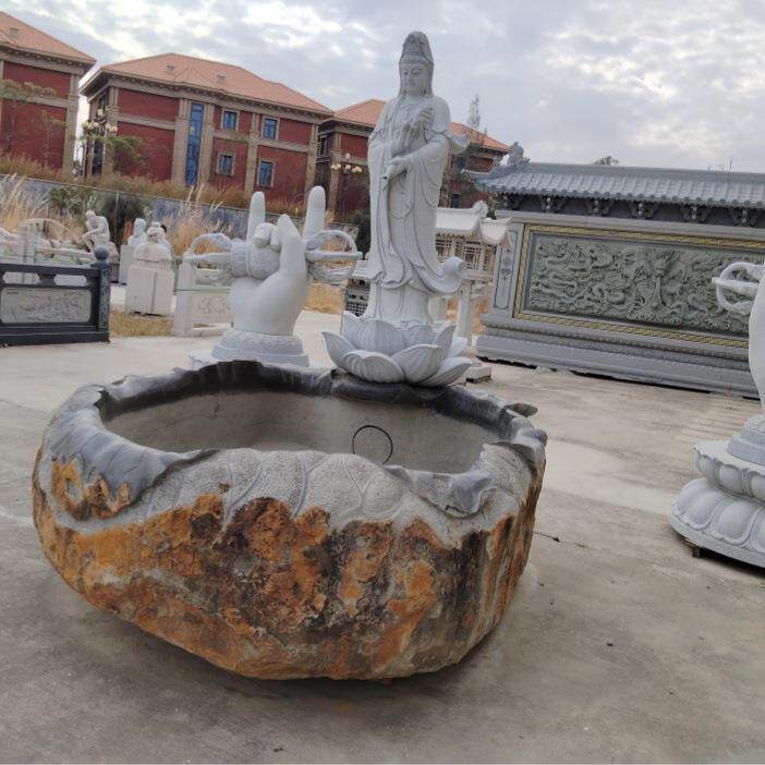 净瓶水月观音石雕佛像流水摆件循环水造景水系庭院别墅寺庙鱼缸