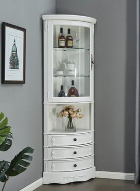 美式实木客厅角柜白色三角柜高端角酒柜餐厅角柜金色储物柜