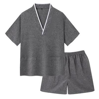 汗蒸服女苎麻男款情侣不易起褶加厚足疗洗浴采耳美容家居睡衣裤套