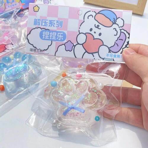Taba Squishy Bow Cat Paw Fidget Toys Cute Pink Cat Foot Slow